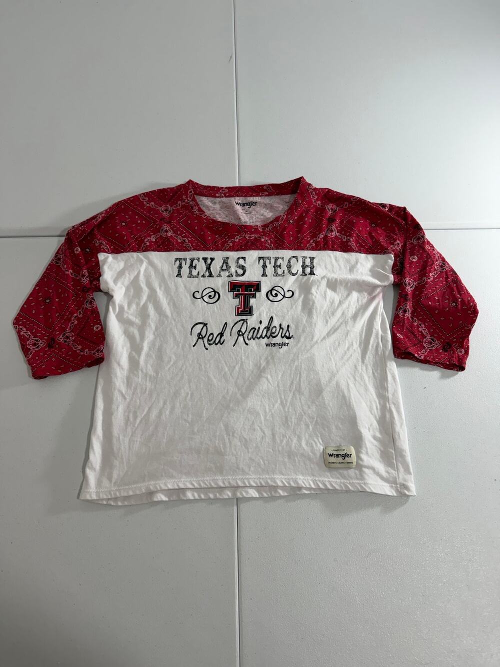 Wrangler Texas Tech Red Raiders Top Womens M Bandana Print 3/4 Sleeve Vintage